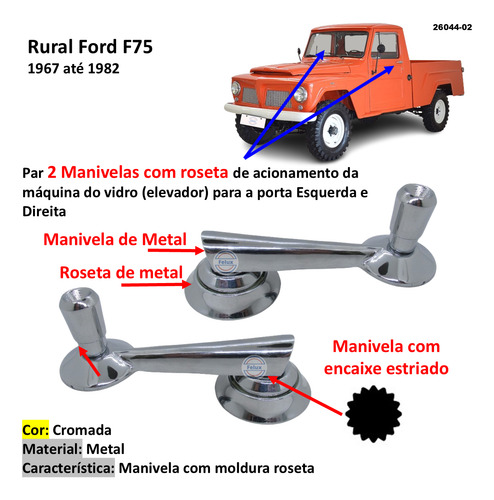Par Manivelas Do Vidro Com Moldura Roseta Rural Ford F75