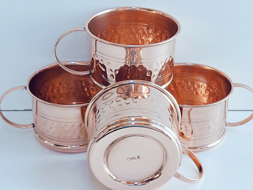 Imagen 5 de 5 de Vasos De Cobre Pack De 4 Unidades 300 Cc Artesanía Chilena