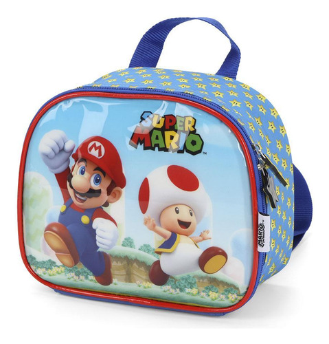 Lancheira Escolar Térmica Super Mario Bros Toad Azul Luxcel