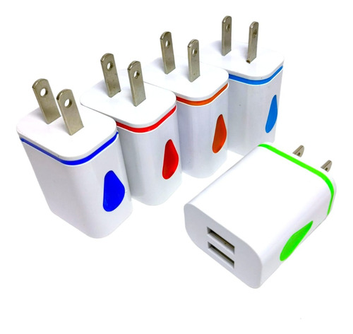 25 Pzs Cubo Cargador De Pared Usb 2 Puertos Luz Led 5v 2.4a