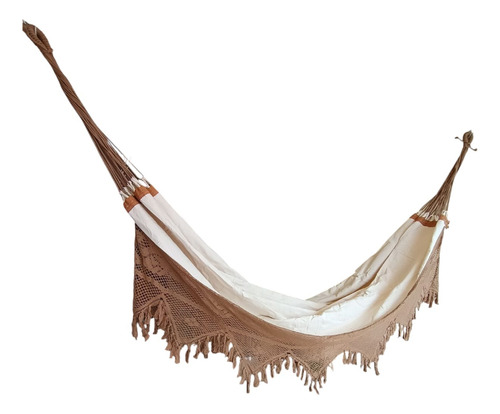 Hamaca Paraguaya Artesanal Reforzada Premium - Hasta 380 Kg Crudo Con Macrame Marron Premium