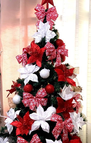 80 Enfeites Luxo Natal Vermelho Branco Ideal P/ Arvore 2,10m | Parcelamento  sem juros