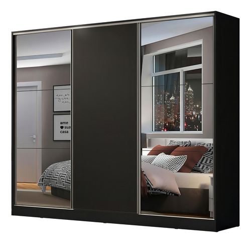 Ropero Closet Madesa Royale 3 Puertas 2 Espejo Color Negro 01