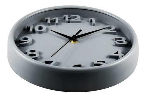 Imagen 3 de 3 de Reloj De Pared Gris Numeros En Relieve Con Vidrio 26cm