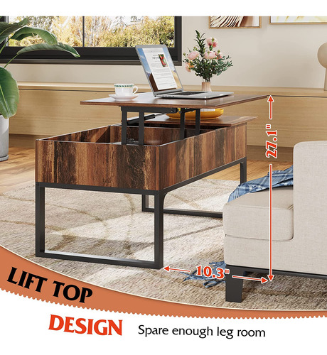 Mesa De Centro Elevable Con Compartimento Y Marco De Metal