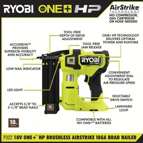 Clavadora Inalambrica Ryobi, 18v S/carbones No Incl Bat