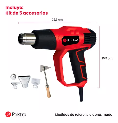 Pistola De Calor Aire Caliente Pektra 2000w Kit 5 Accesorios