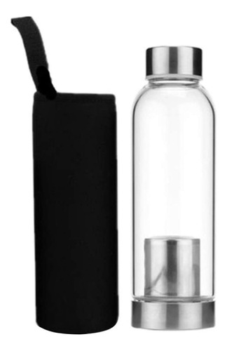 Garrafa Detox Vidro Cha Infusor Inox No Fundo Preto 550ml 