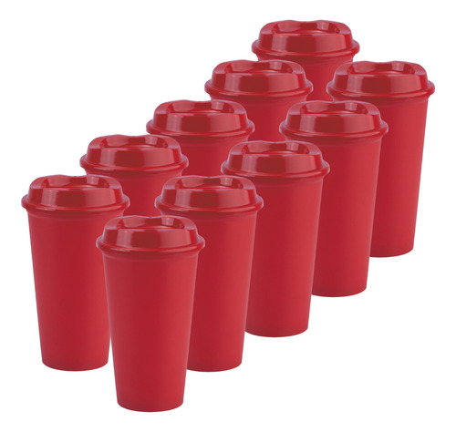 25 Vasos Uupz Star 473 Ml Con Tapa Cafetera, Reutilizables Rojo