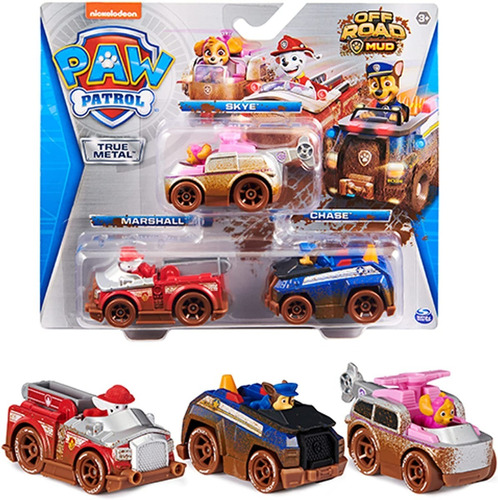 Paw Patrol Pack X3 Vehículos True Metal Off Road Mud Premium