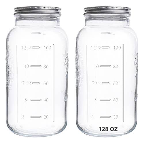 128 Oz Mason Jars Wide Mouth 2 Pack, 1 Gallon Glass Lar...