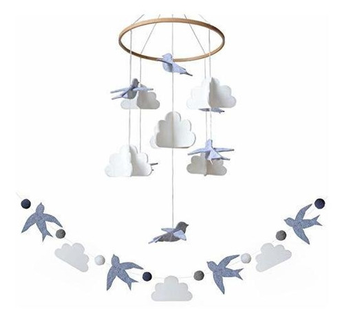 Sorrel Fern Baby Crib Mobile Birds In The Clouds W Garl...