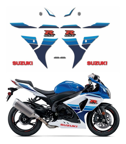 Kit Adesivos Emblemas Suzuki Srad Gsxr 1000 Gsx 1000r 2016 Azul E Branca Ca-16017