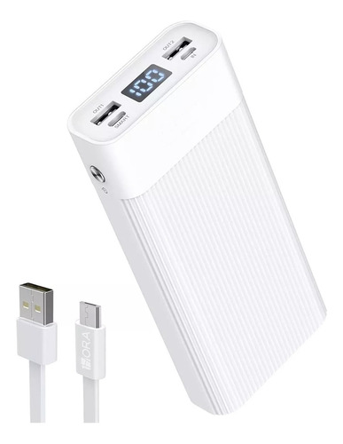 Power Bank Batería Portátil 20000 Mah 2.1a Carga Rápida Blanca Robusta Digital 2 Puertos