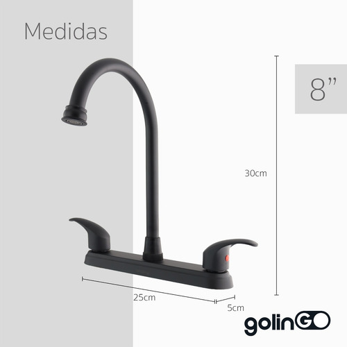 Llave Mezcladora Para Fregadero 8 Pulgadas Solvex Grifo Negro
