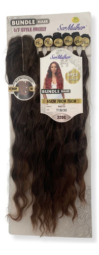 Cabelo Cacho Natural Com Top Closure Patty Fibra Futura 75cm Cor T1B/30 Ombré Preto/Loiro Escuro