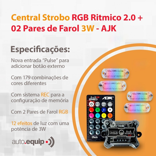 Imagem 10 de 10 de 4 Strobo Automotivo Carro Ajk 4 Faróis Rgb Com Controle Novo