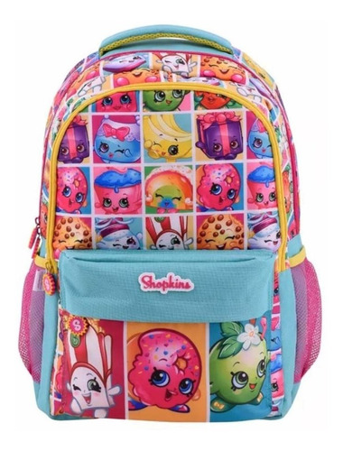 Mochila Shopkins Escolar De Espalda Lic. Footy Color Agua Diseño de la tela Poliéster