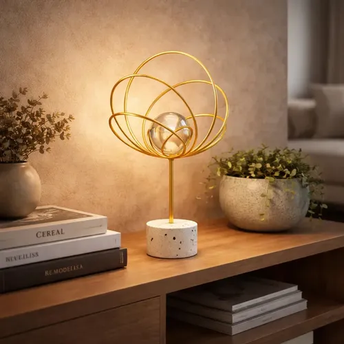 Decoração Moderna Metal Dourado Com  Detalhes Em Cristal Dourado Cristal