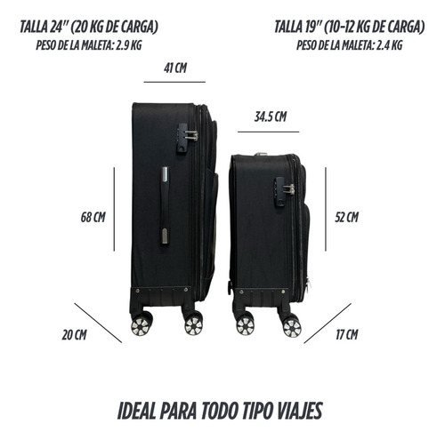 Set 2 Maletas Viaje 24 Y 19in Candado Numérico Ruedas 360