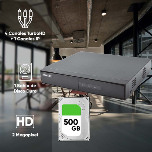 Hikvision Kit Dvr 4 Canales Turbohd + 1 Canal Ip 1080p Lite Pentahibrido + 500 Gb Hdd Ds-7204hghi-f1-500 Con 1 Bahía De Disco Duro Y 1 Canal De Audio