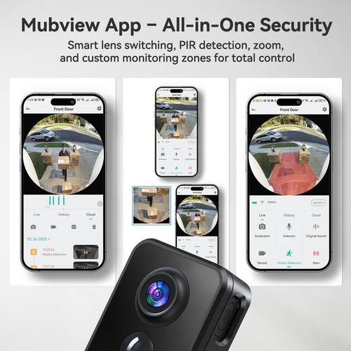Cámara De Timbre Inalámbrica Mubview 2k 3mp 180° Con Timbre