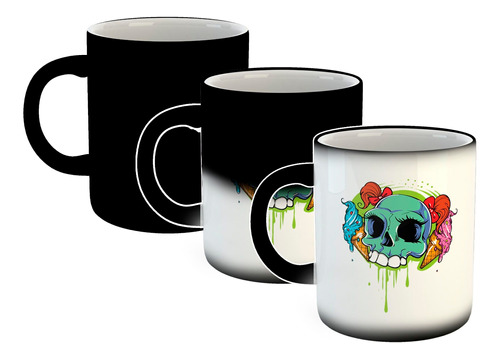 Taza Magica Calavera Con Peinado Y Helados Art