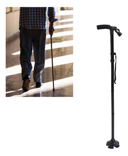 Bastón Plegable Ajustable Con Luz Led Y 4 Puntos De Apoyo