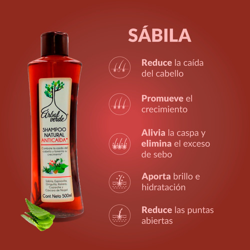 Caja 12 Pzs De Shampoo Natural Anticaída Árbol Verde 500 Ml