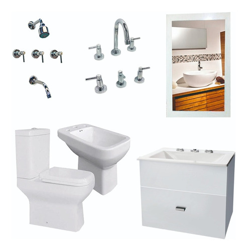 Set Baño Inodoro Griferia Monocomando Vanitory Negro 50cm