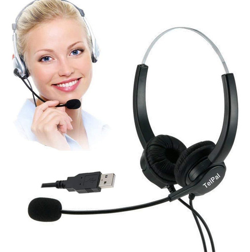 Auriculares Usb Con Cancelación De Ruido Y Micrófono Telpal