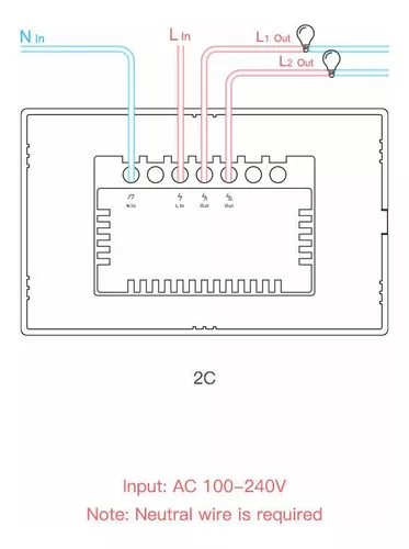 Interruptor Wifi RF Vector Design SN Sin Neutro Touch 2 Canales