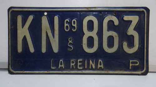 Placa Patente Antigua Chilena, La Reina 69