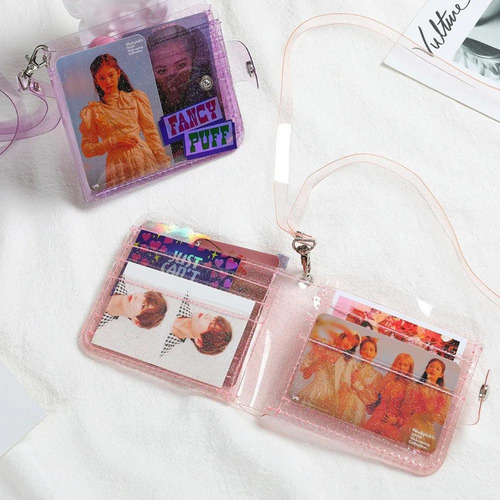Billetera De Mujer Transparente Wallet Chica Pvc Con Correa Diseño De La Tela Purpurina