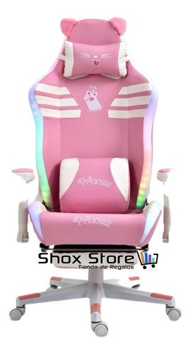 Silla Sillon Gamer Rosa Reclinable Luces Led Orejas Gatito