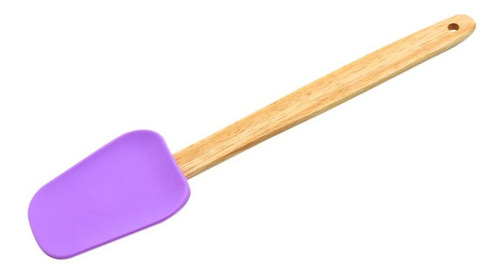 Espatula Cuchara De Silicon Mango De Madera 27.5 Cm Color Morado