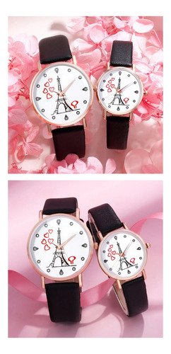 Set 2 Reloj Caballero Dama Pareja Color Negro Torre Eiffel