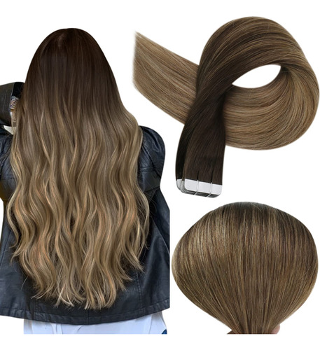 Extensiones De Cabello Natural Balayage Con Cinta Adhesiva