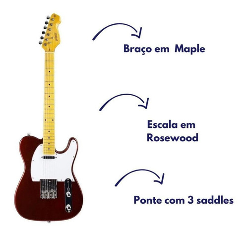 Imagem 4 de 6 de Guitarra Phx Telecaster Vintage Ponte 3 Saddles Tl-2 Rd