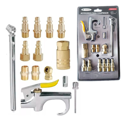 Kit Accesorios Compresor Aire Neumatico 14 Pcs Acople Rapido