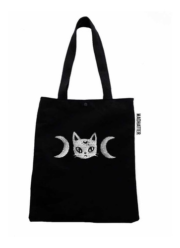 Cartera Bolsa Totebag Bordada Wiccat Triple Diosa Gato Lunas