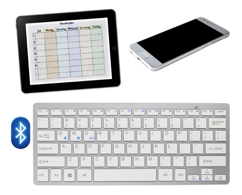 Teclado Branco Compacto Bluetooth P/ Tablet Celular Notebook