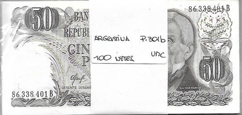 Fajo 100 Billetes $ 50 Ley 18.188 Serie B Unc Palermo