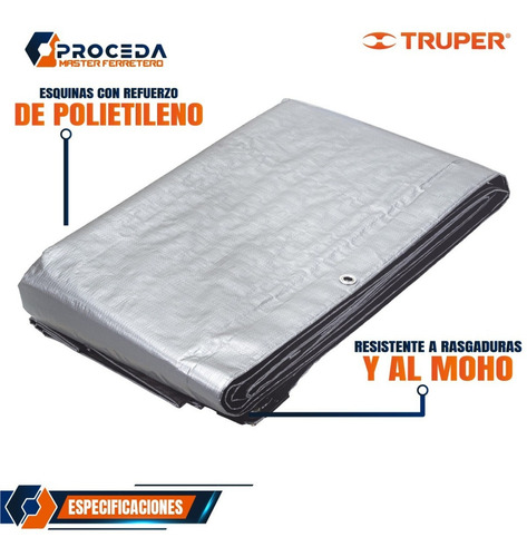 Lona Reforzada, 6 X 9 M, Gris, Truper 10778