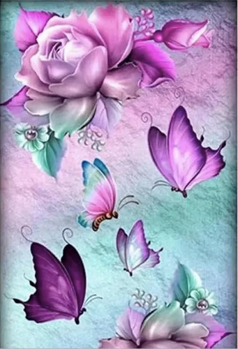 5d Pintura Por Diamantes Flores Y Mariposas Lienzo Artistico