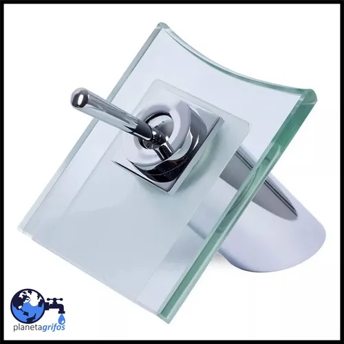 Griferia Cascada Lavatorio Cristal Cuadrada Baja Monocomando