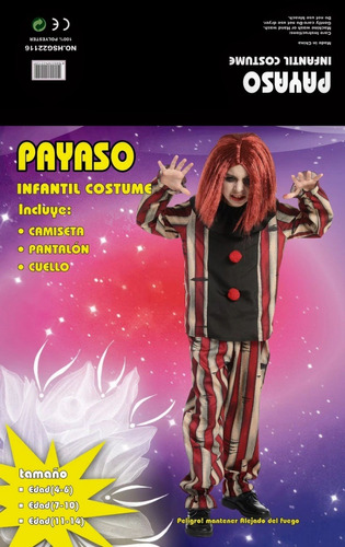 Disfraz Niño Payaso A Rayas Halloween Talla 4-6 Al 11-14