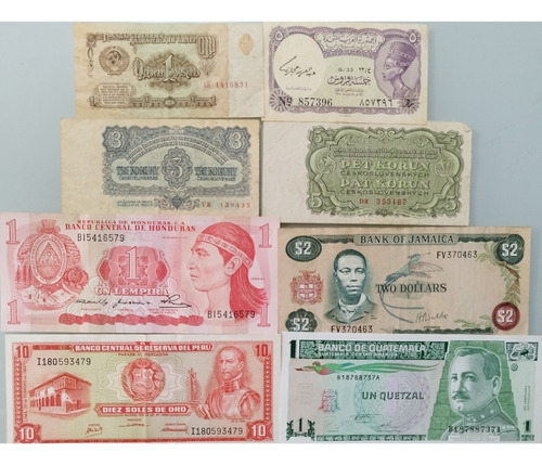 8 Billetes Antiguos Del Mundo Diferentes Países