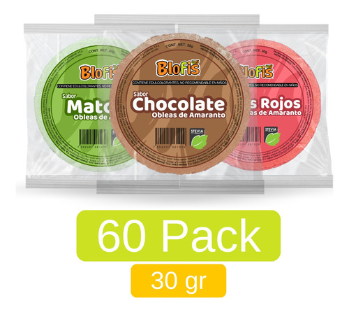 Obleas De Amaranto Sin Azucar 60pack 30gr Snack Marca Blofis