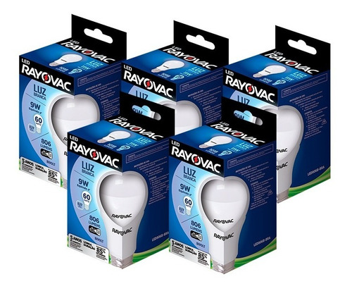 Kit 5 Lâmpada Rayovac Led 9w Bulbo Soquete E27 Bivolt 